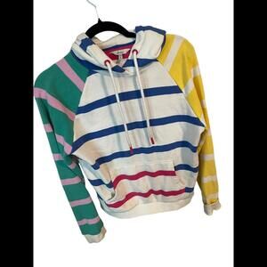 Joules Womens Striped Sweatshirt Sz 2 Hooded Pastel Color Block
